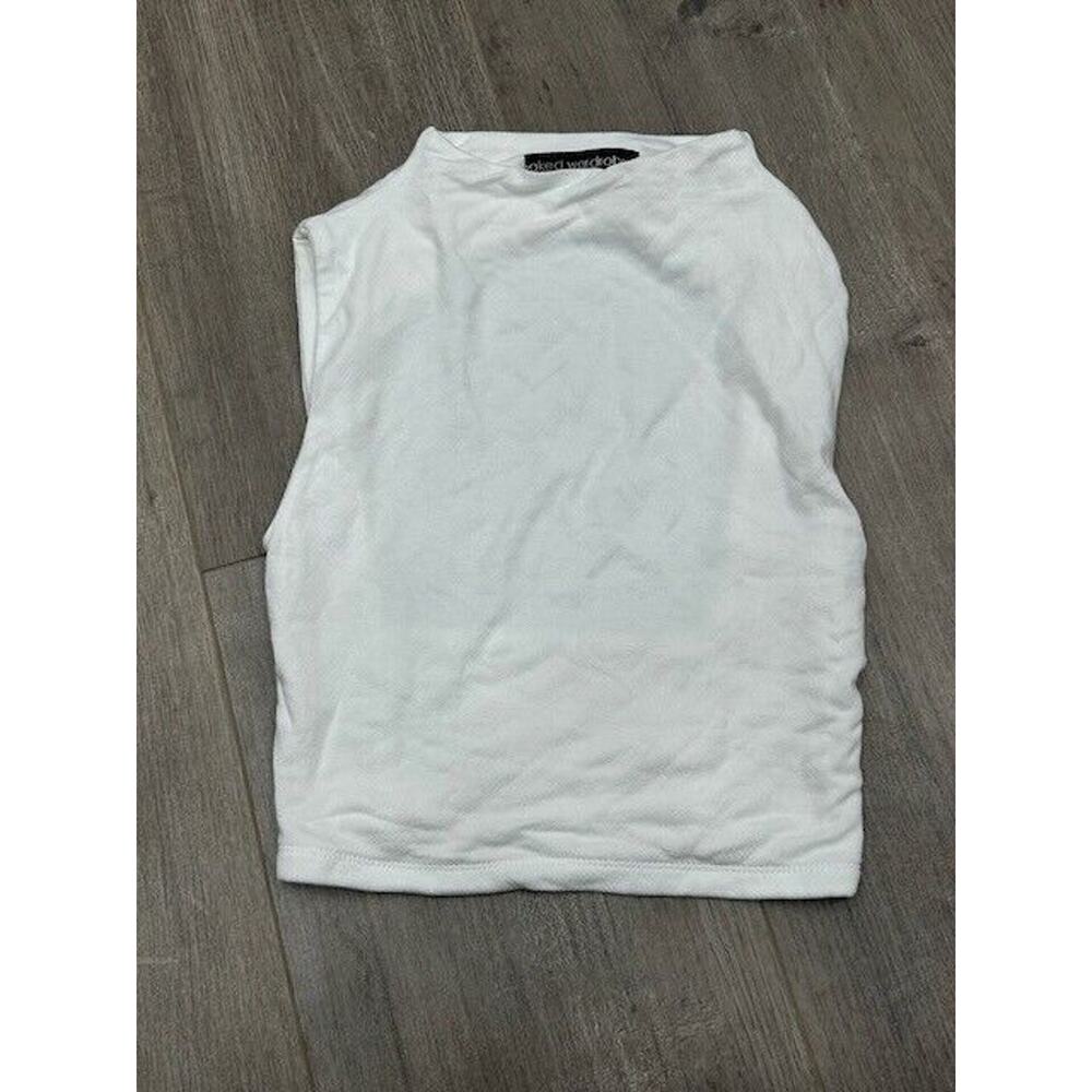 Naked Wardrobe Tank Top Sleeveless Cut Out Back Pullover Crew Neck White Size XS
